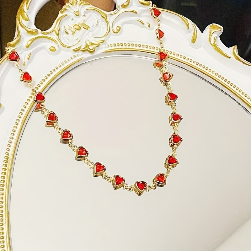 Women's Heart Gemstone Necklace Rose Gold Chain